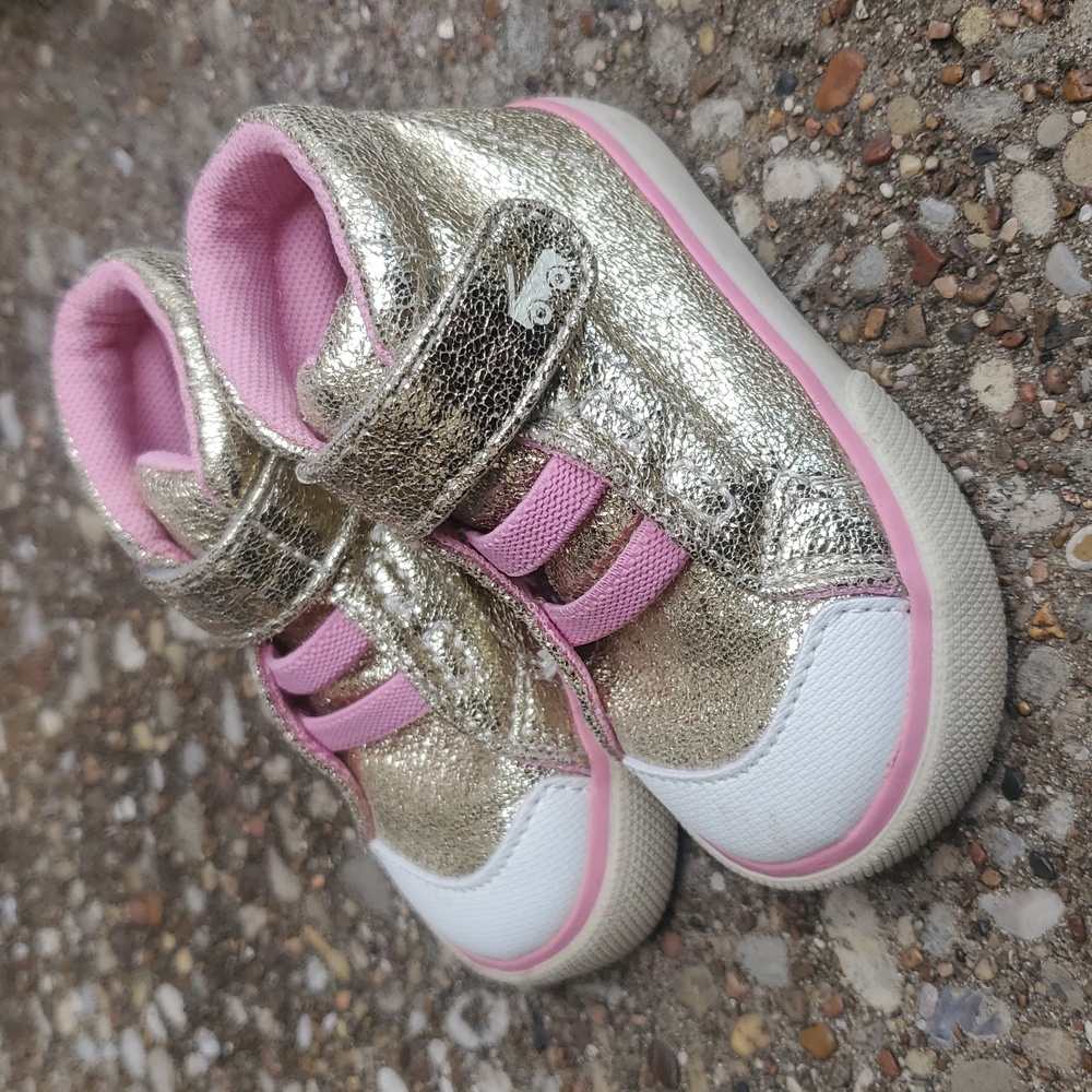See Kai Run Drew Gold Metallic Pink High Top Sneakers Baby 4 Infant Sparkle - Picture 2 of 8
